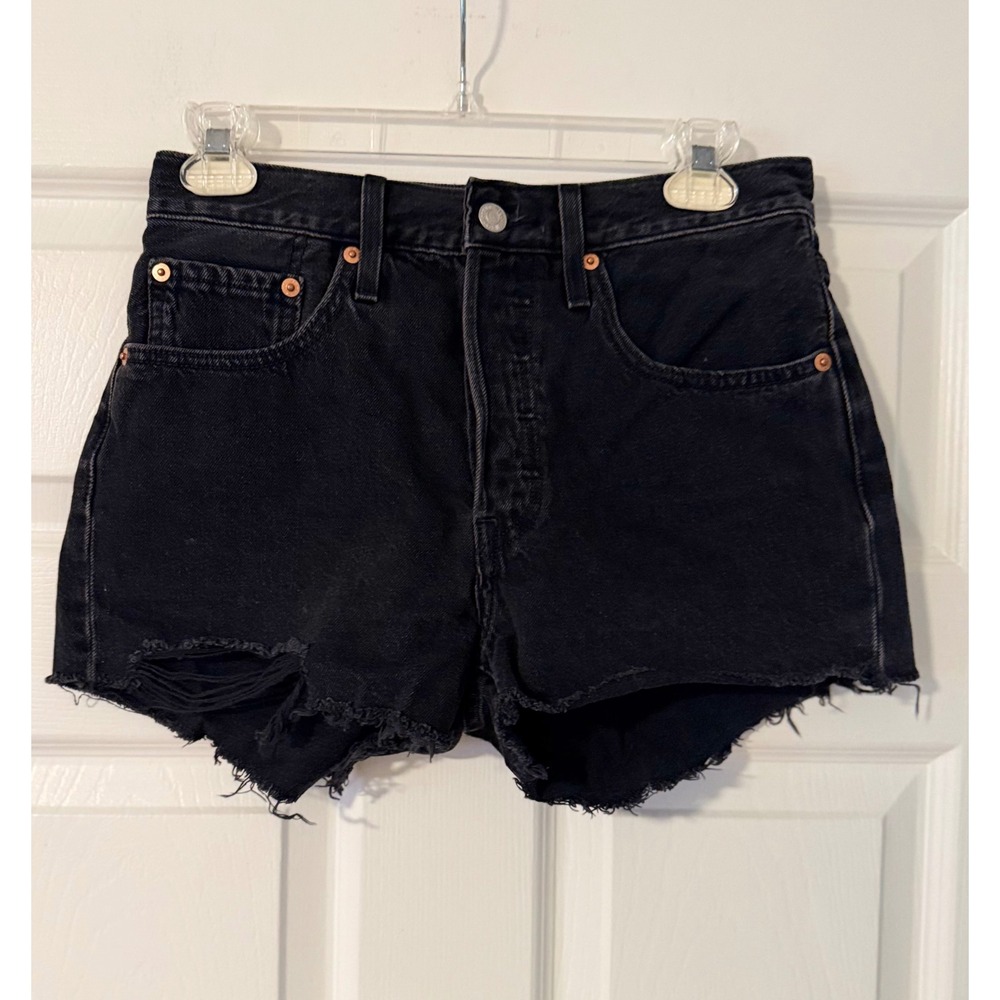 Levi's 501 High Rise Distressed Black Jean Shorts Women's Festival Western 26.